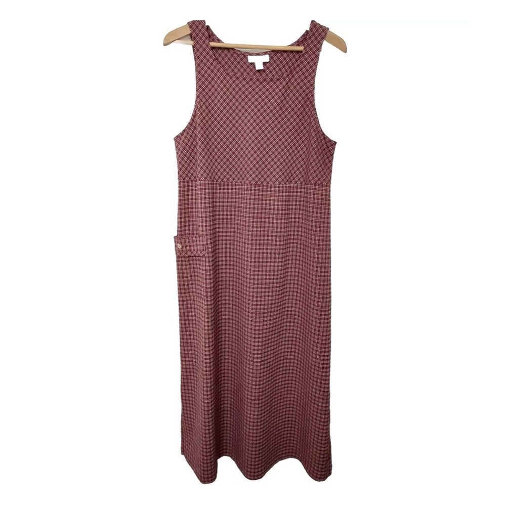 Talbots Plaid Red Tan Sleeveless Jumper Dress Plaid 10 Petite Made in USA